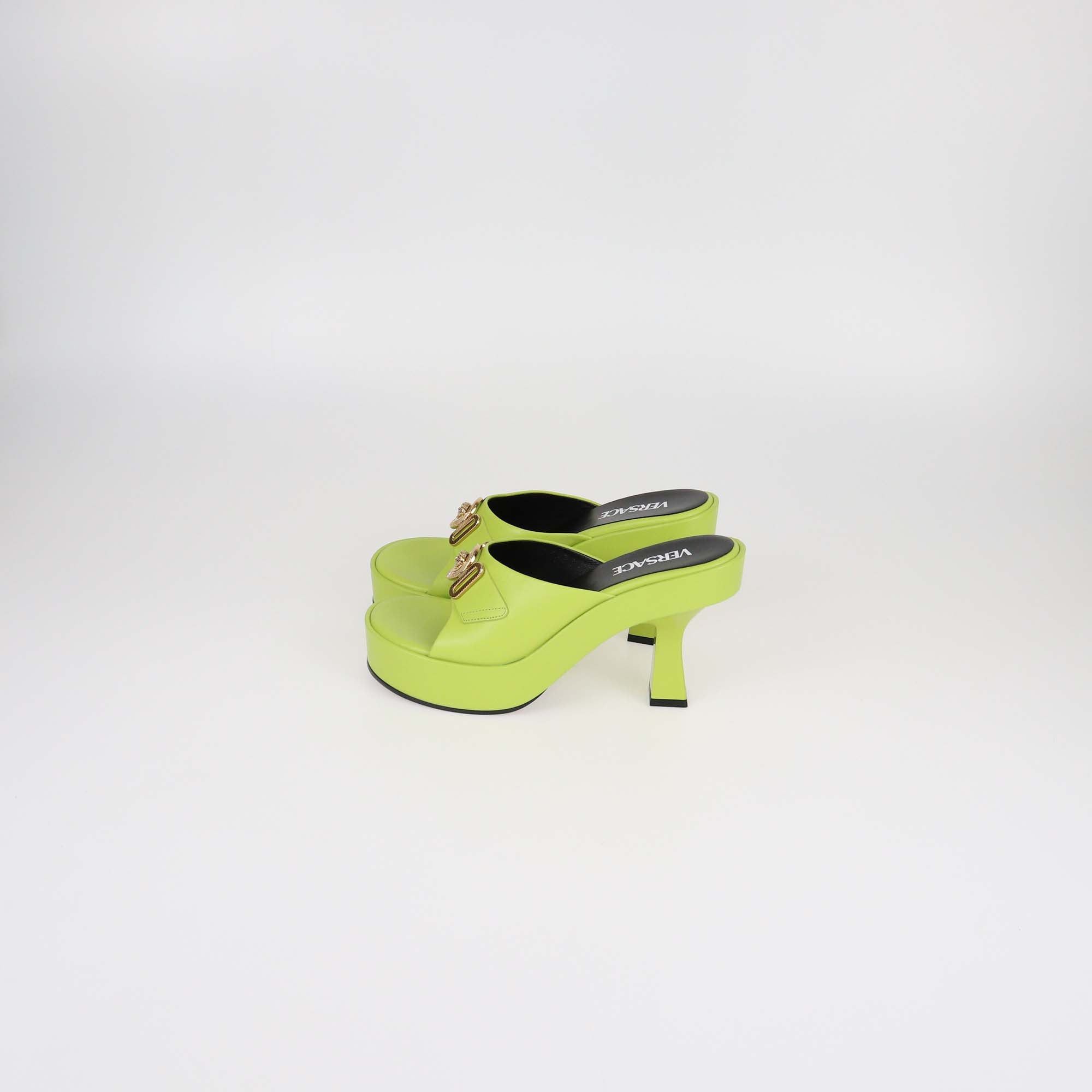 Versace Apple Green Leather Medusa Biggie Platform Mules