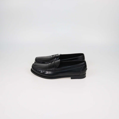 Prada Black Brushed Leather Slip On Loafers