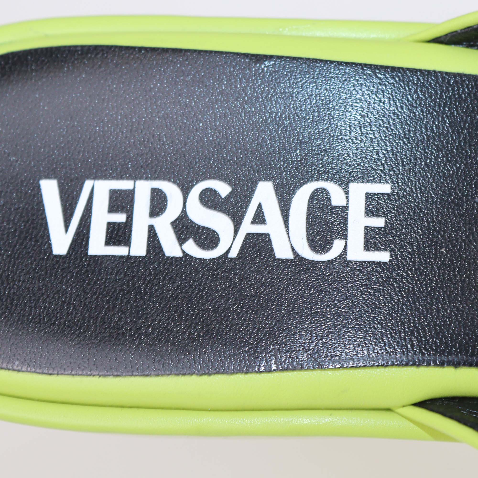 Versace Apple Green Leather Medusa Biggie Platform Mules
