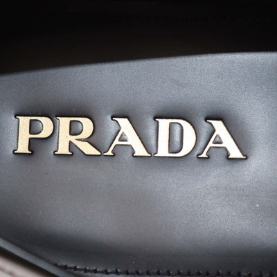 Prada Black Brushed Leather Slip On Loafers