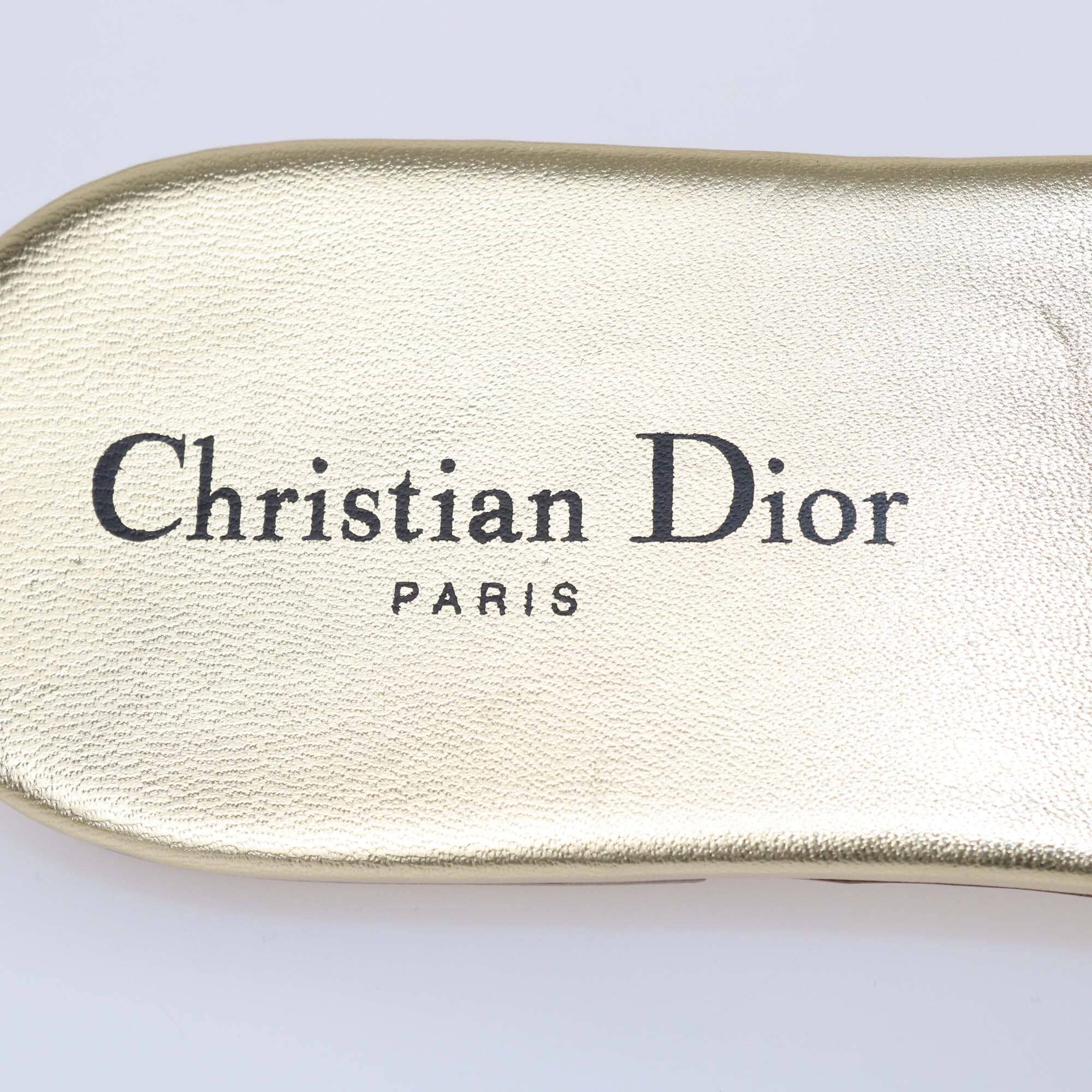 Christian Dior Gold Canvas Crystal Embellished D-Way Flat Slides Womens Christian Dior 