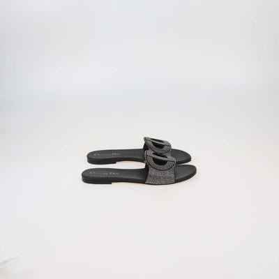 Christian Dior Black Crystal Embellished D-Way Flat Slides Womens Christian Dior 