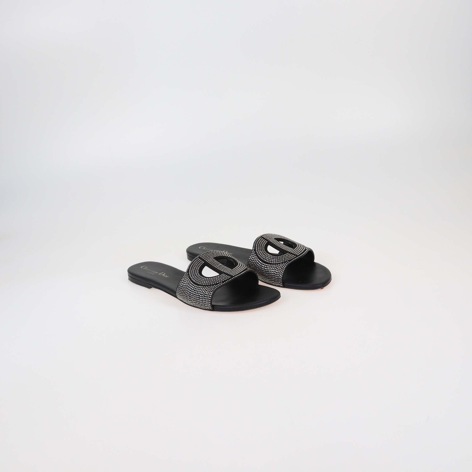 Christian Dior Black Crystal Embellished D-Way Flat Slides Womens Christian Dior 