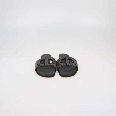 Christian Dior Black Crystal Embellished D-Way Flat Slides Womens Christian Dior 