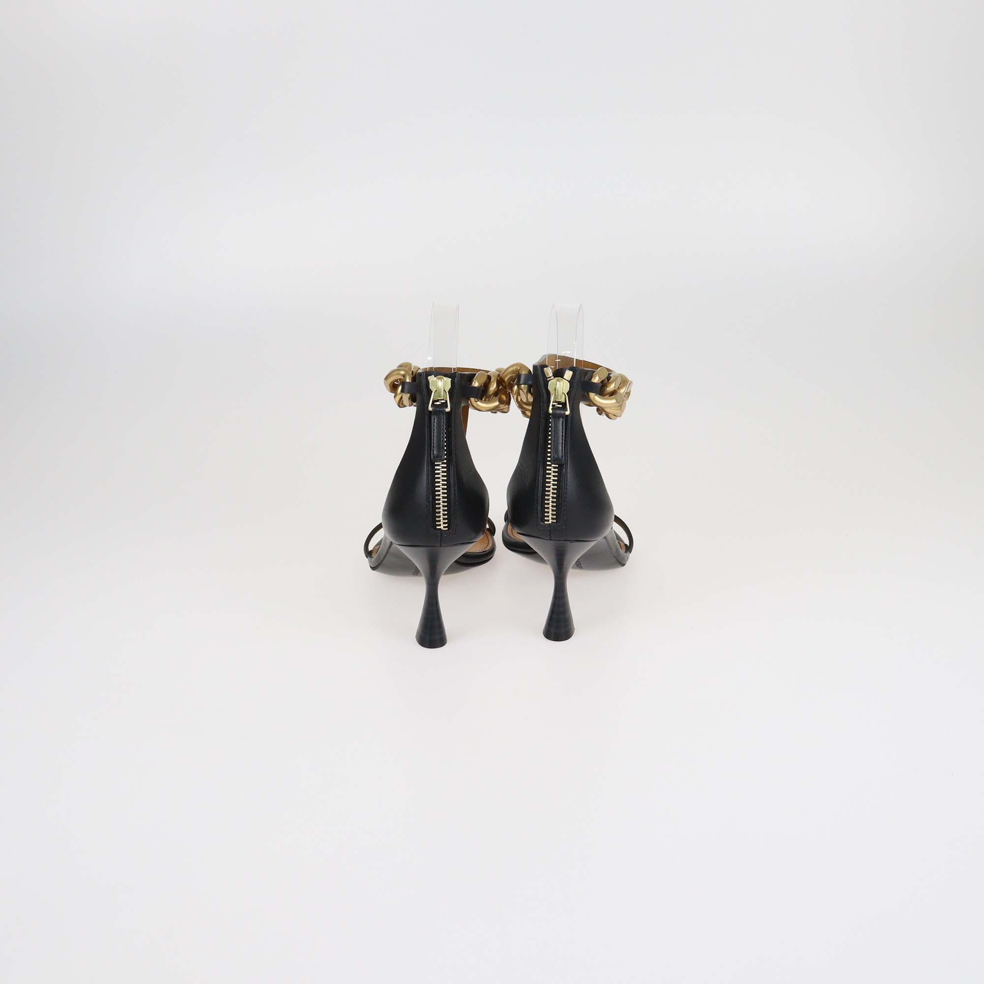 Stella McCartney Black Faux Leather Falabella T-Strap Sandals