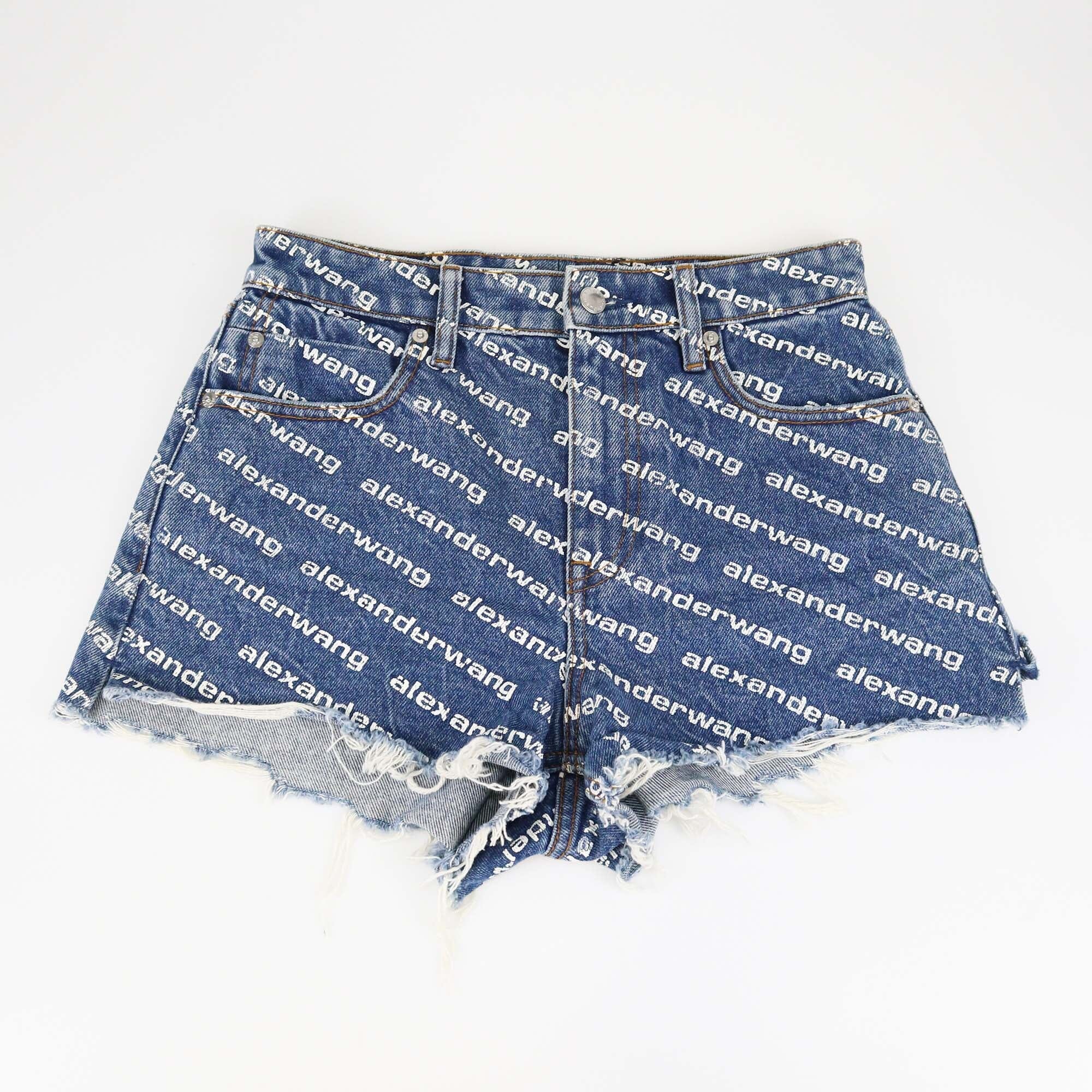 Alexander Wang Blue Logo Print Bite High Rise Shorts Womens Alexander Wang 