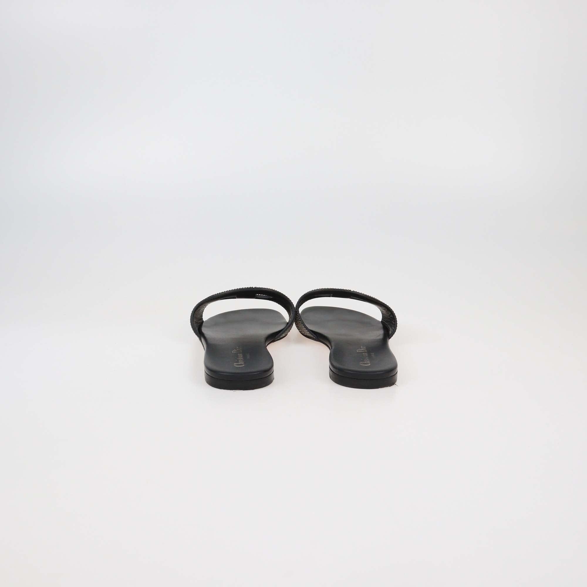 Christian Dior Black Crystal Embellished D-Way Flat Slides Womens Christian Dior 