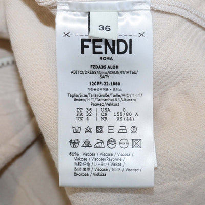 Fendi Beige FF Chain Embossed Knitted Zip Bodycon Long Sleeve Midi Dress