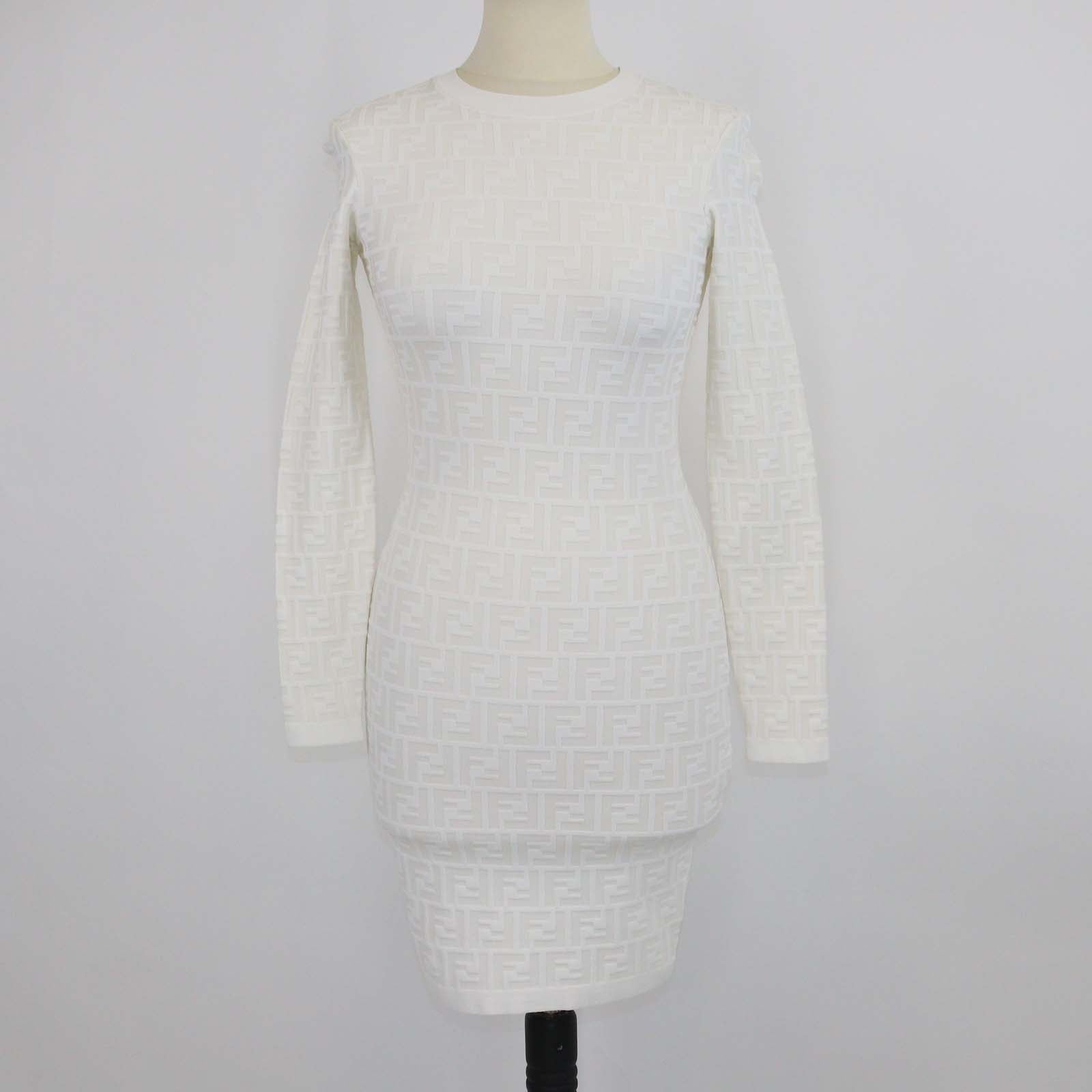 Fendi Off White FF Knitted Bodycon Long Sleeve Midi Dress