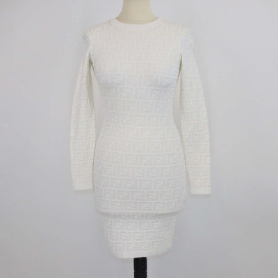 Fendi Off White FF Knitted Bodycon Long Sleeve Midi Dress