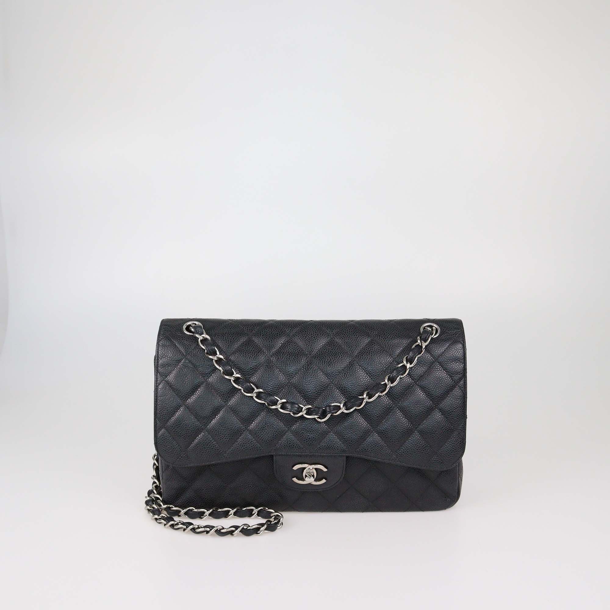 Chanel Black Quilted Caviar Leather Jumbo Classic Double Flap Bag