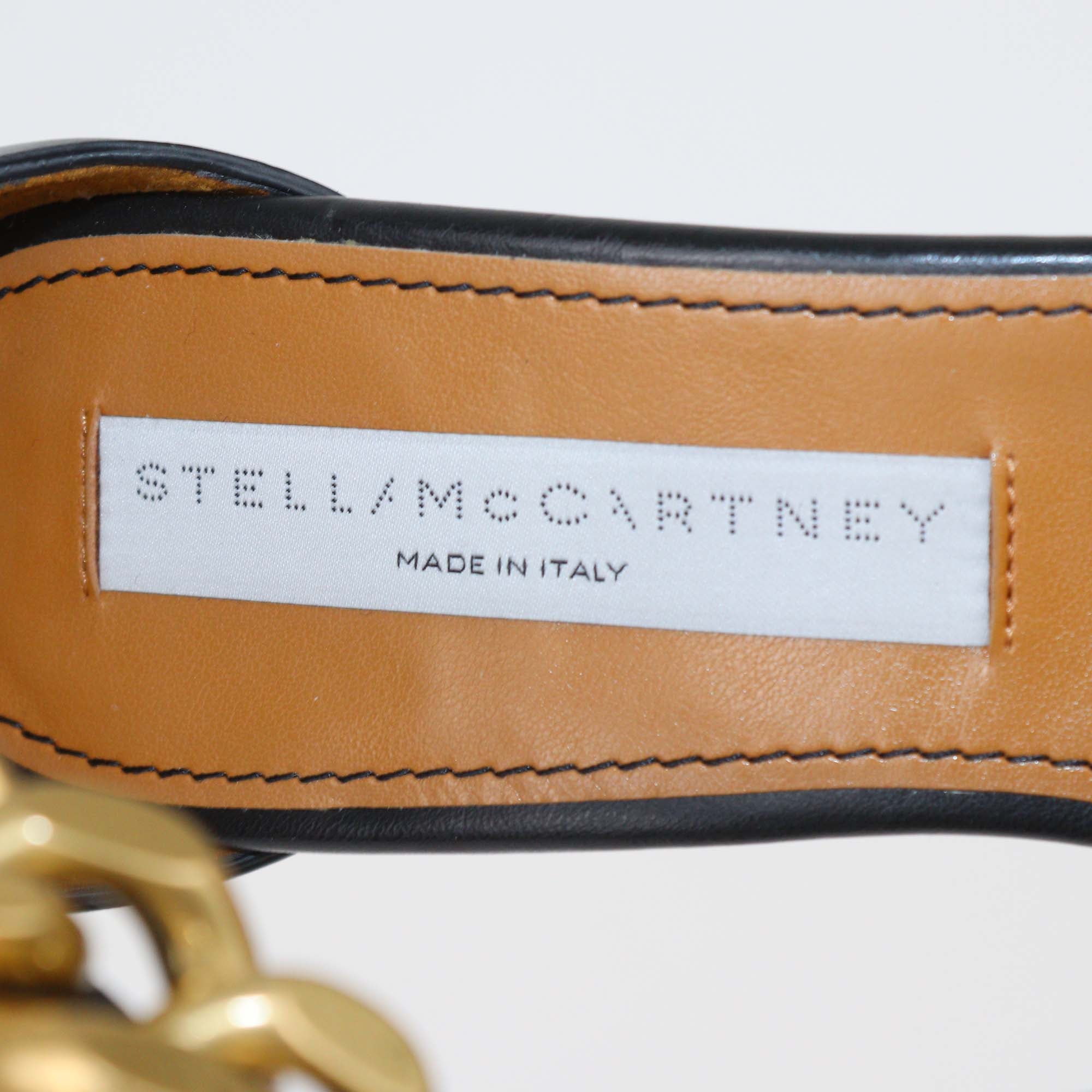 Stella McCartney Black Faux Leather Falabella T-Strap Sandals