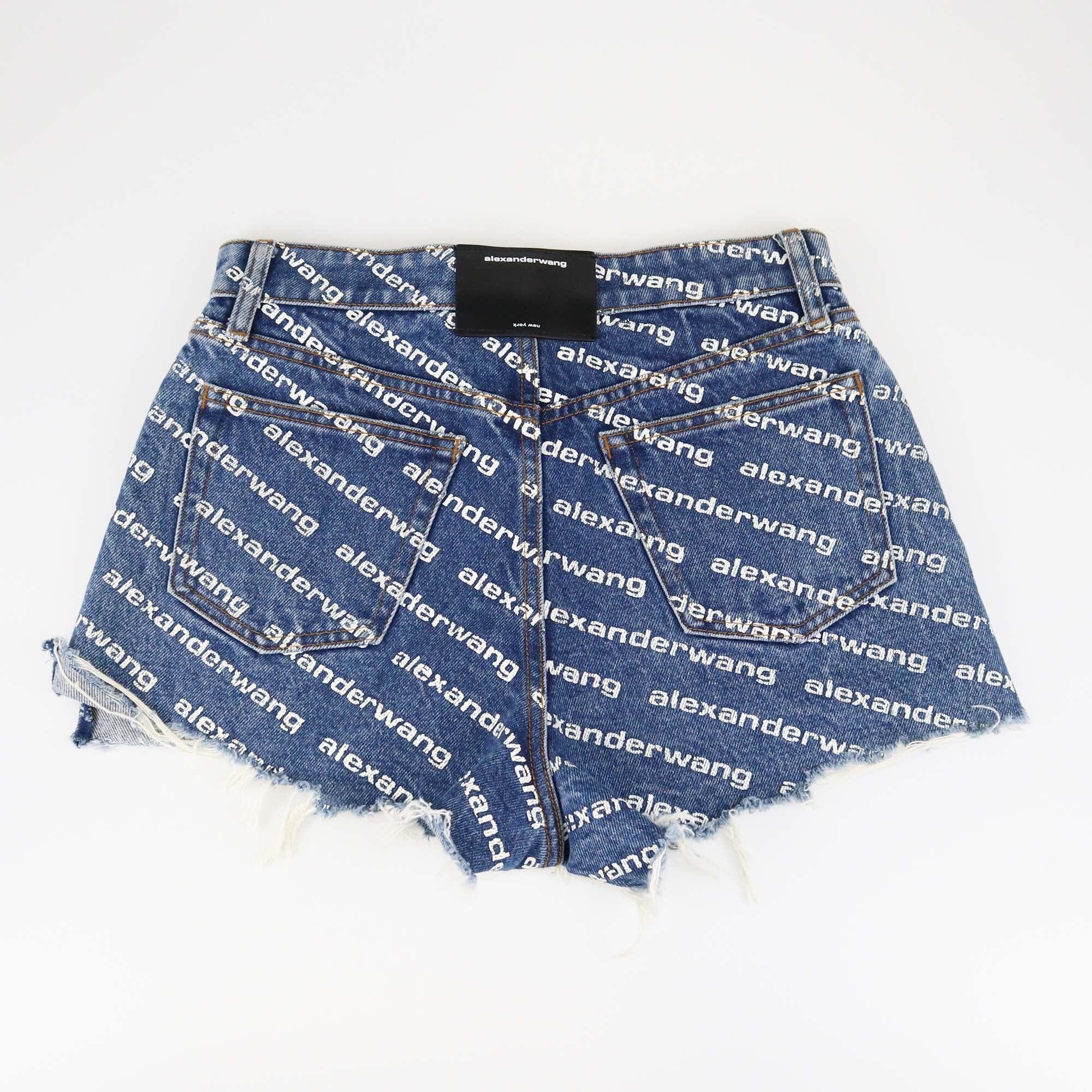 Alexander Wang Blue Logo Print Bite High Rise Shorts Womens Alexander Wang 