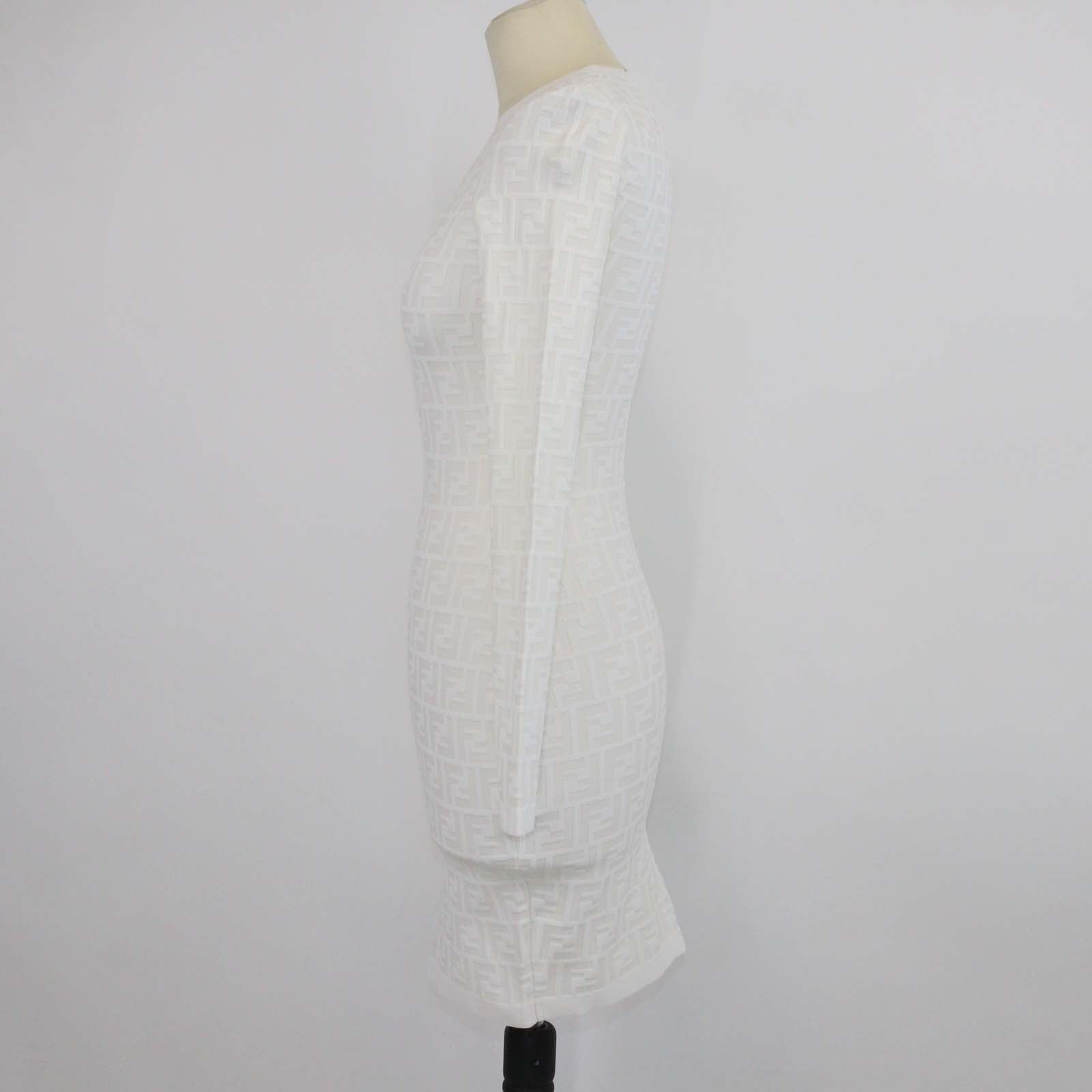 Fendi Off White FF Knitted Bodycon Long Sleeve Midi Dress