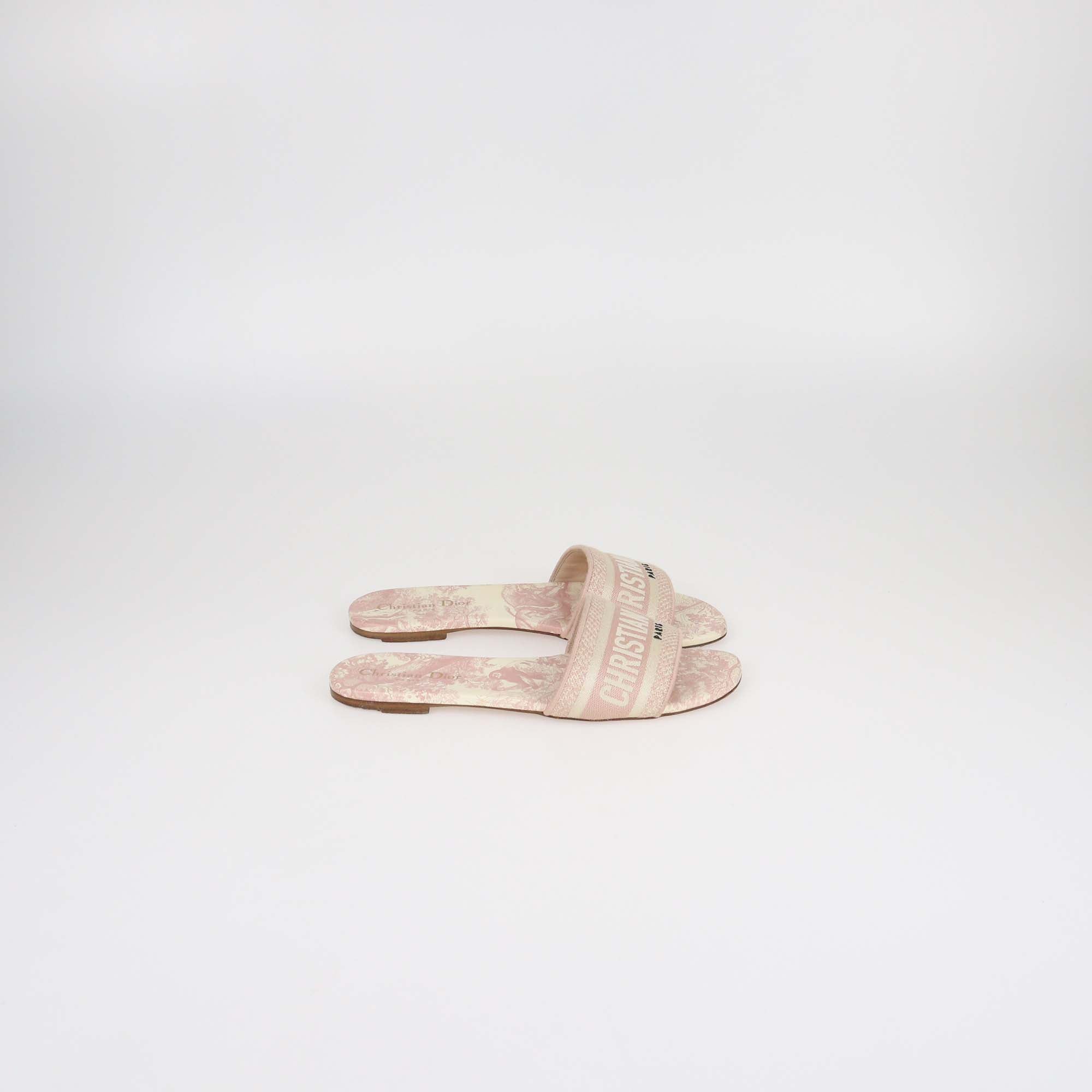 Christian Dior Pink Toile De Jouy Print Dway Flat Slides