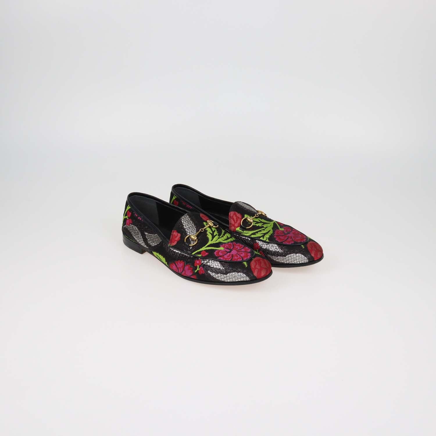 Gucci Black Multicolor Floral Jacquard Jordaan Loafers