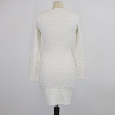 Fendi Off White FF Knitted Bodycon Long Sleeve Midi Dress