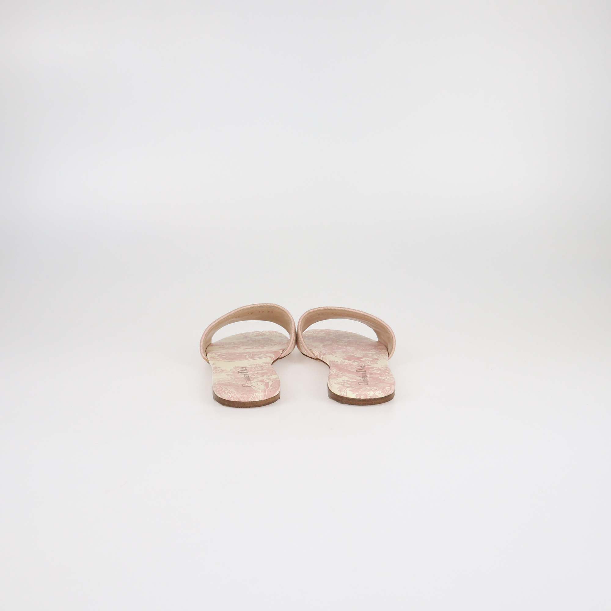 Christian Dior Pink Toile De Jouy Print Dway Flat Slides