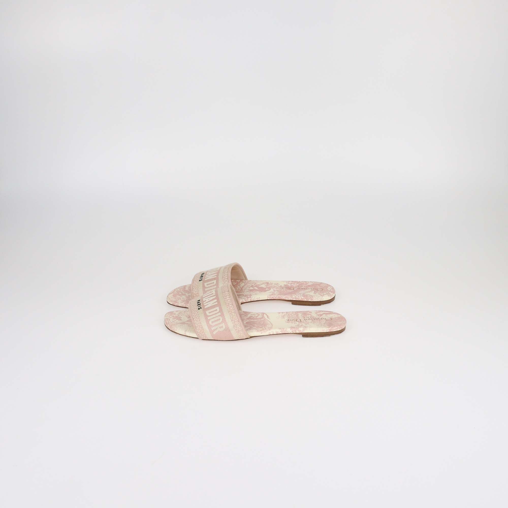 Christian Dior Pink Toile De Jouy Print Dway Flat Slides