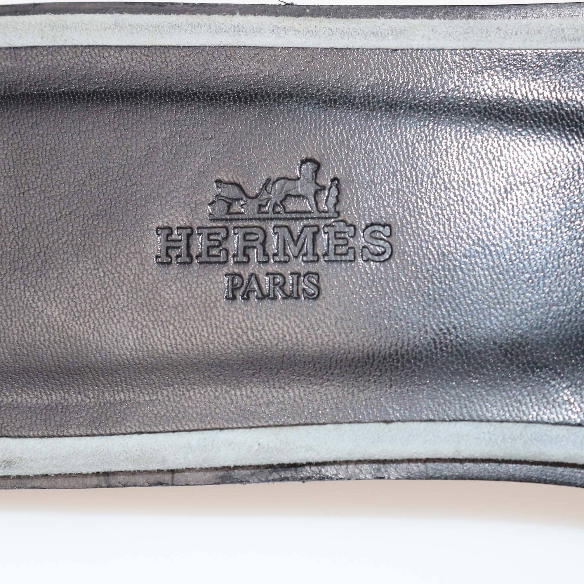 Hermes Black/Grey Oran Rhinestone Embellished Flat Sandals Womens Hermes 