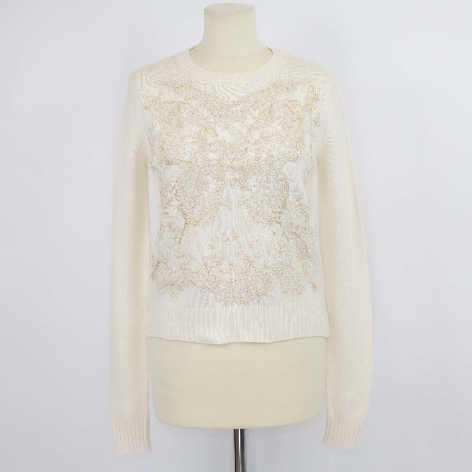 Christian Dior Cream Cashmere Butterfly Embroidered Sweater