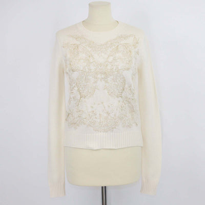 Christian Dior Cream Cashmere Butterfly Embroidered Sweater