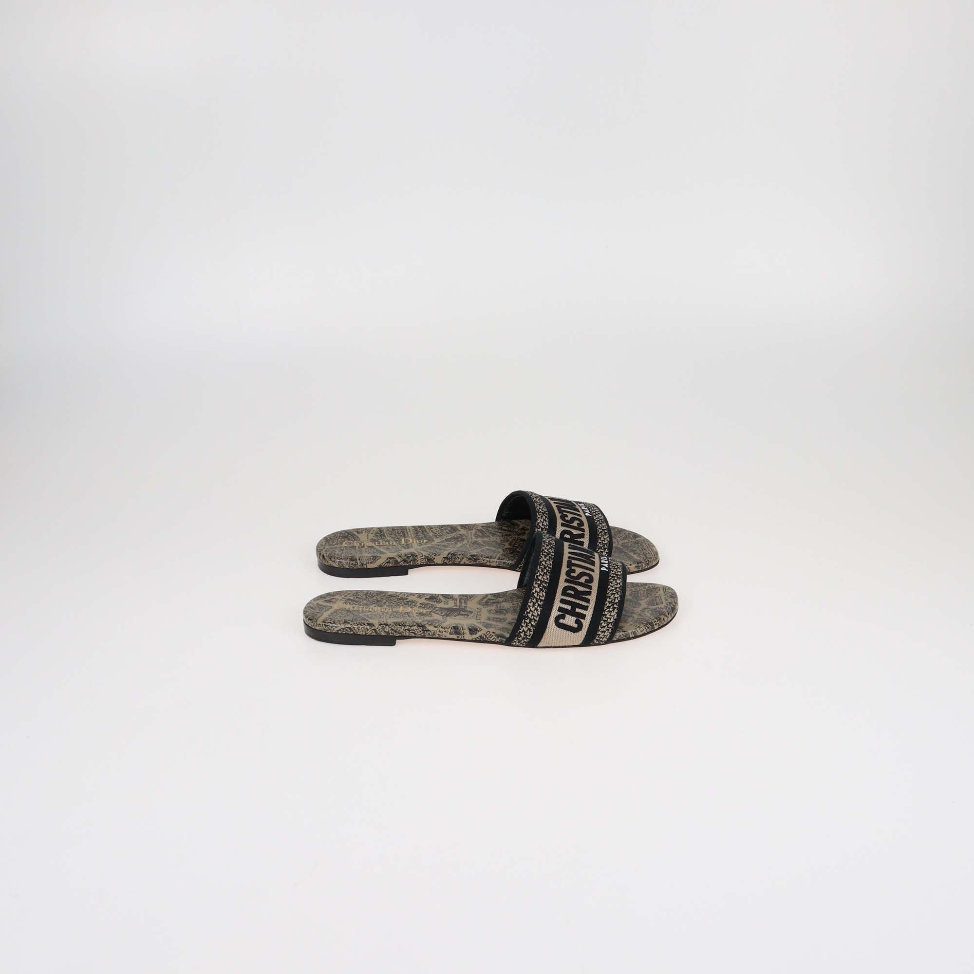 Christian Dior Brown Plan De Paris Print Dway Flat Slides