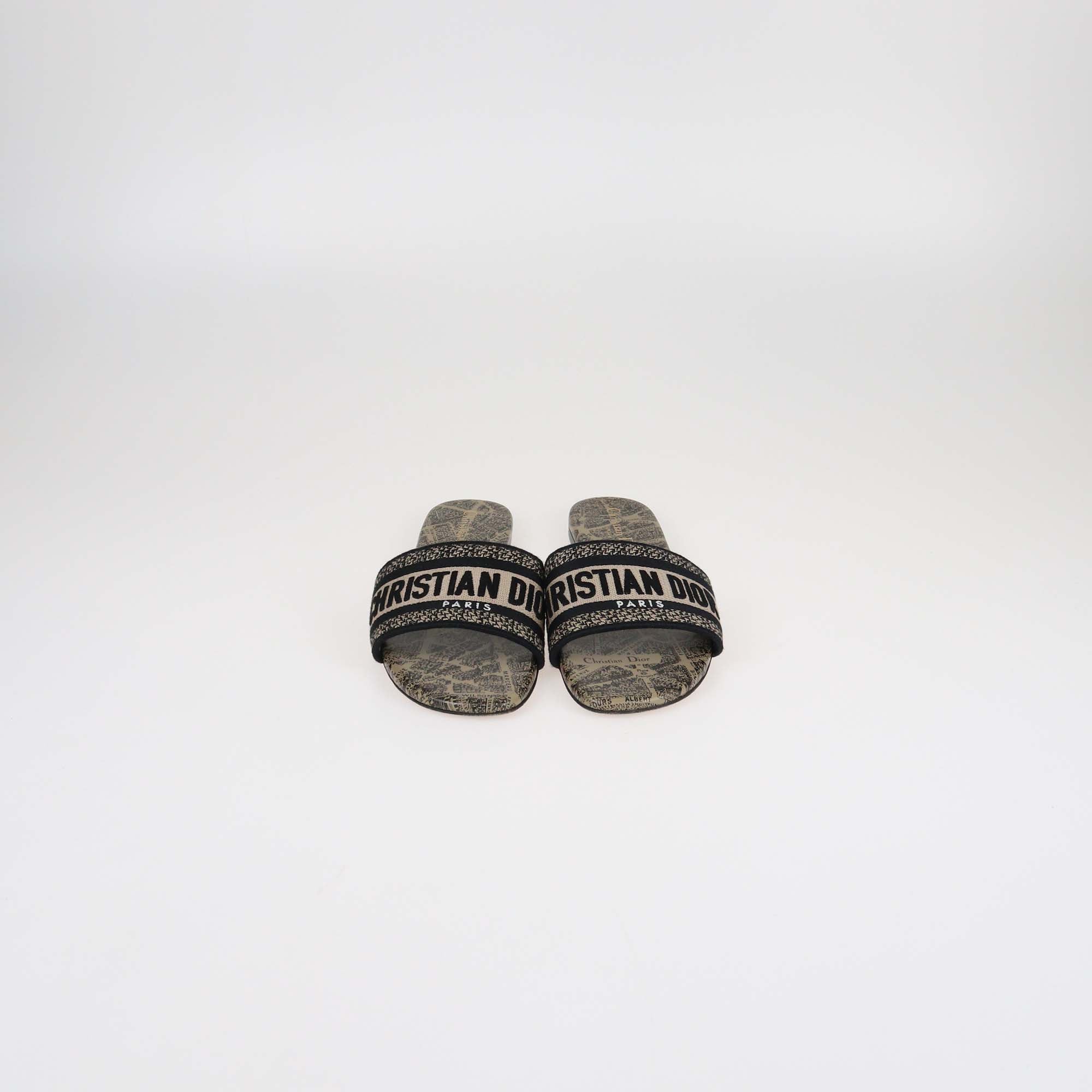Christian Dior Brown Plan De Paris Print Dway Flat Slides