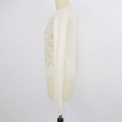 Christian Dior Cream Cashmere Butterfly Embroidered Sweater