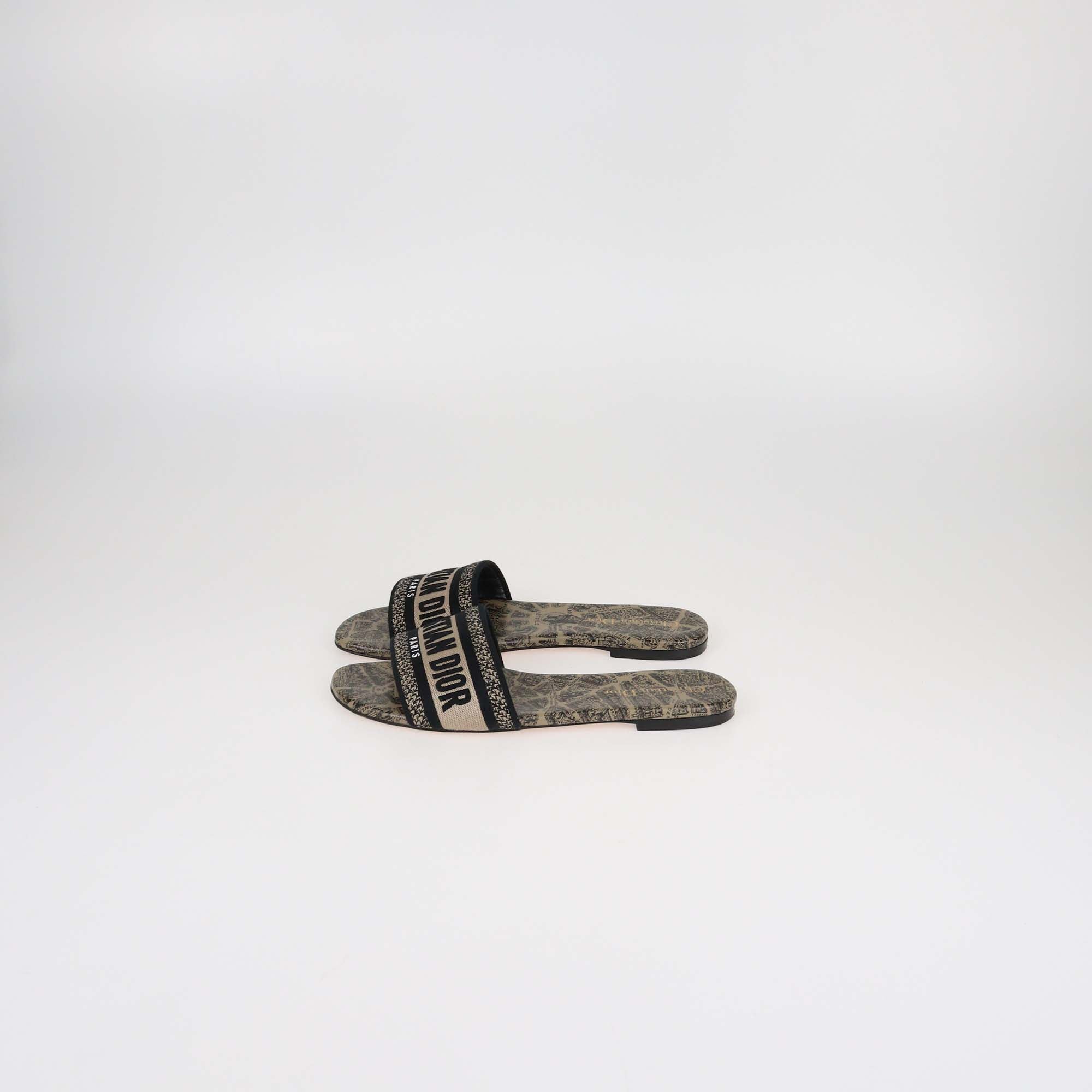 Christian Dior Brown Plan De Paris Print Dway Flat Slides