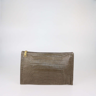 Prada Olive Green Alligator Zip Pouch