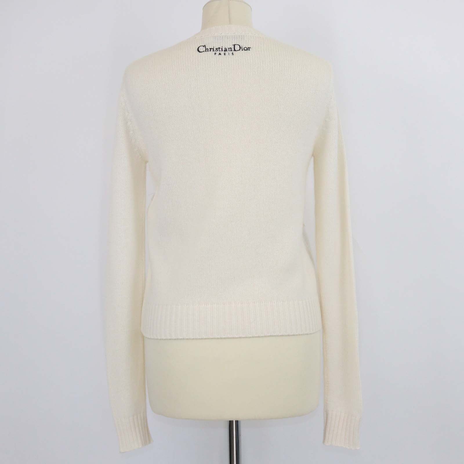 Christian Dior Cream Cashmere Butterfly Embroidered Sweater