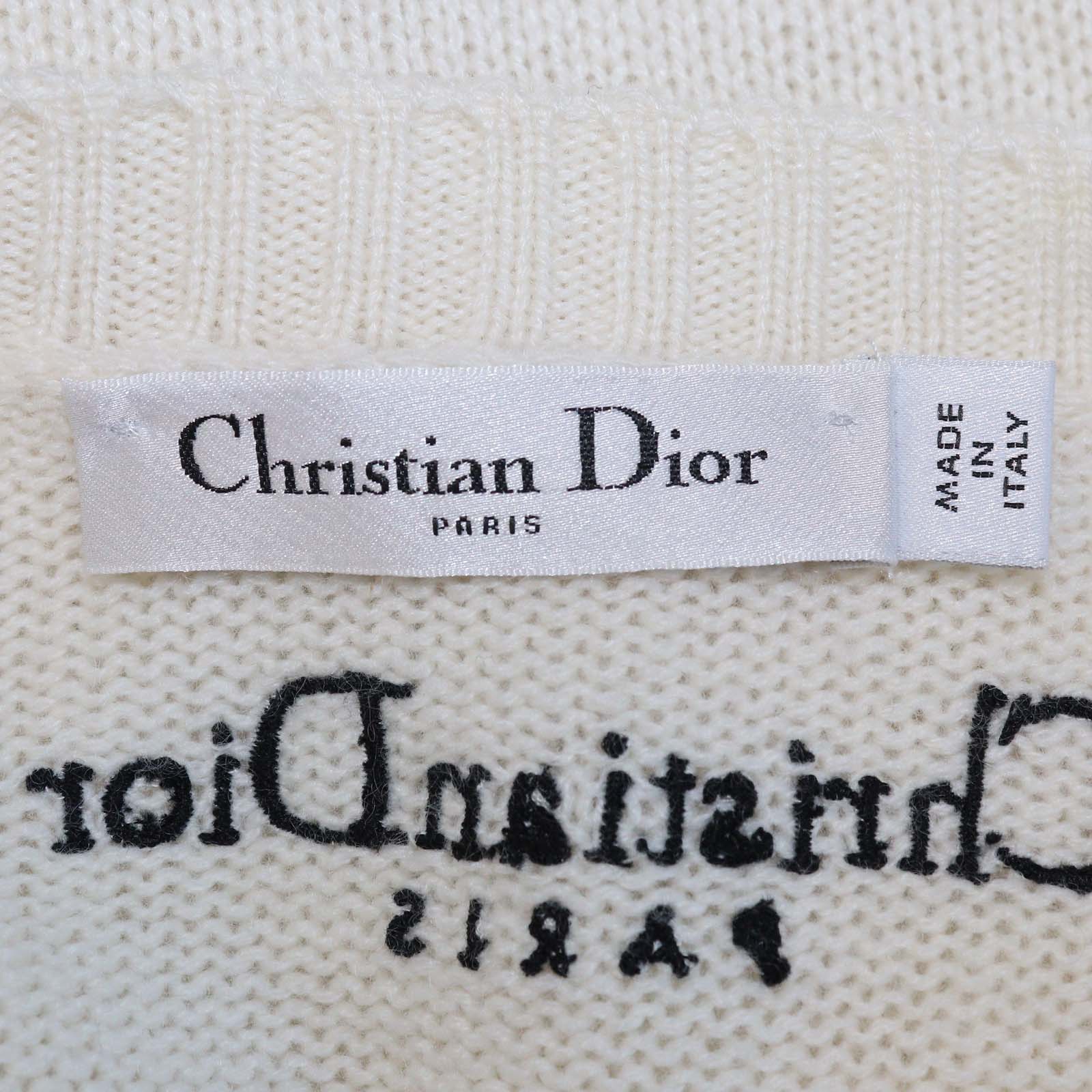 Christian Dior Cream Cashmere Butterfly Embroidered Sweater