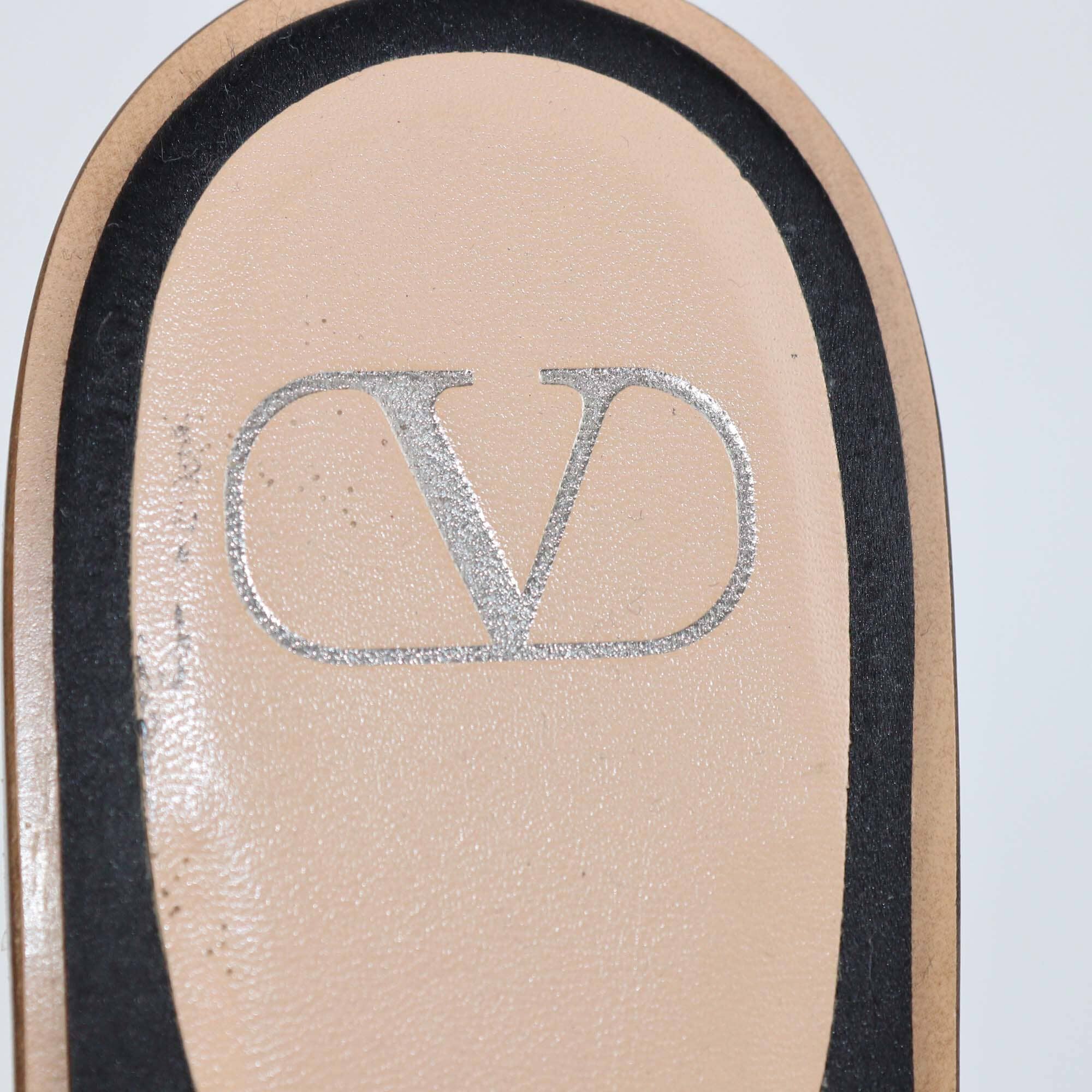 Valentino Black Satin VLogo Glow Flat Slides Womens Valentino 