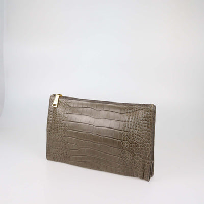 Prada Olive Green Alligator Zip Pouch