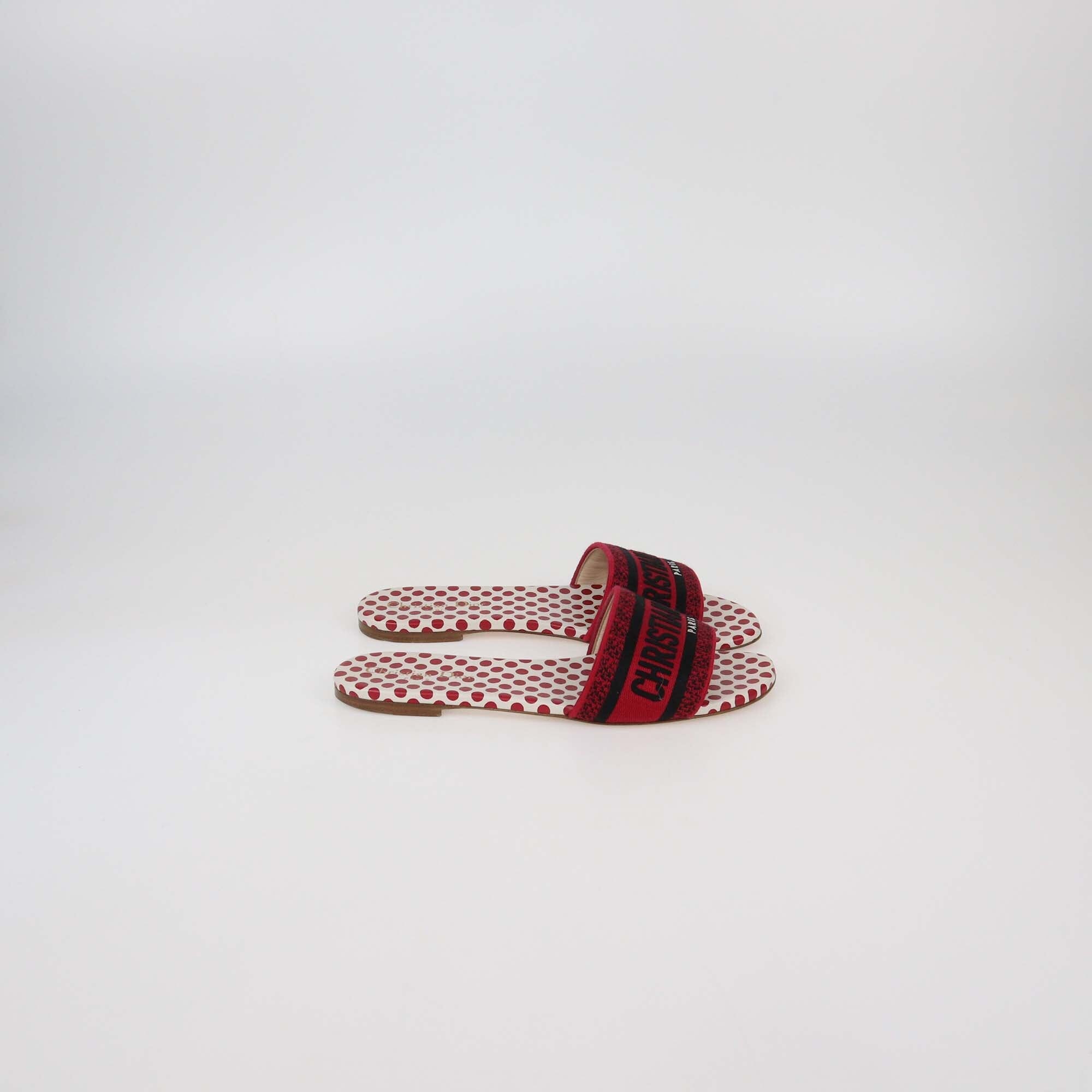 Christian Dior Red Polka Dot Canvas Dway Embroidered Sandals Womens Christian Dior 
