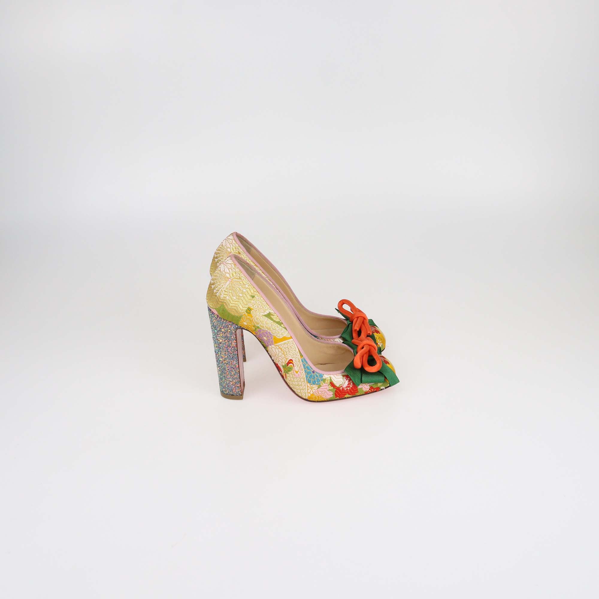 Christian Louboutin Multicolor Fabric and Glitter Dolly Dola Pumps