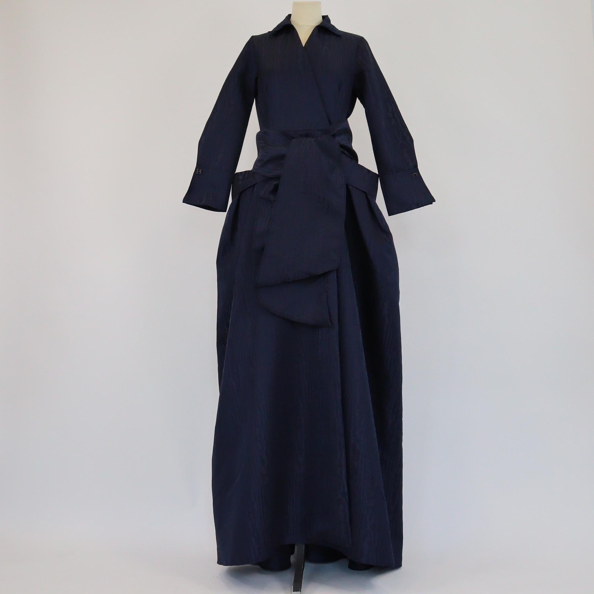 CH Carolina Herrera Navy Blue Moire Long Dress Coat Womens CH Carolina Herrera 