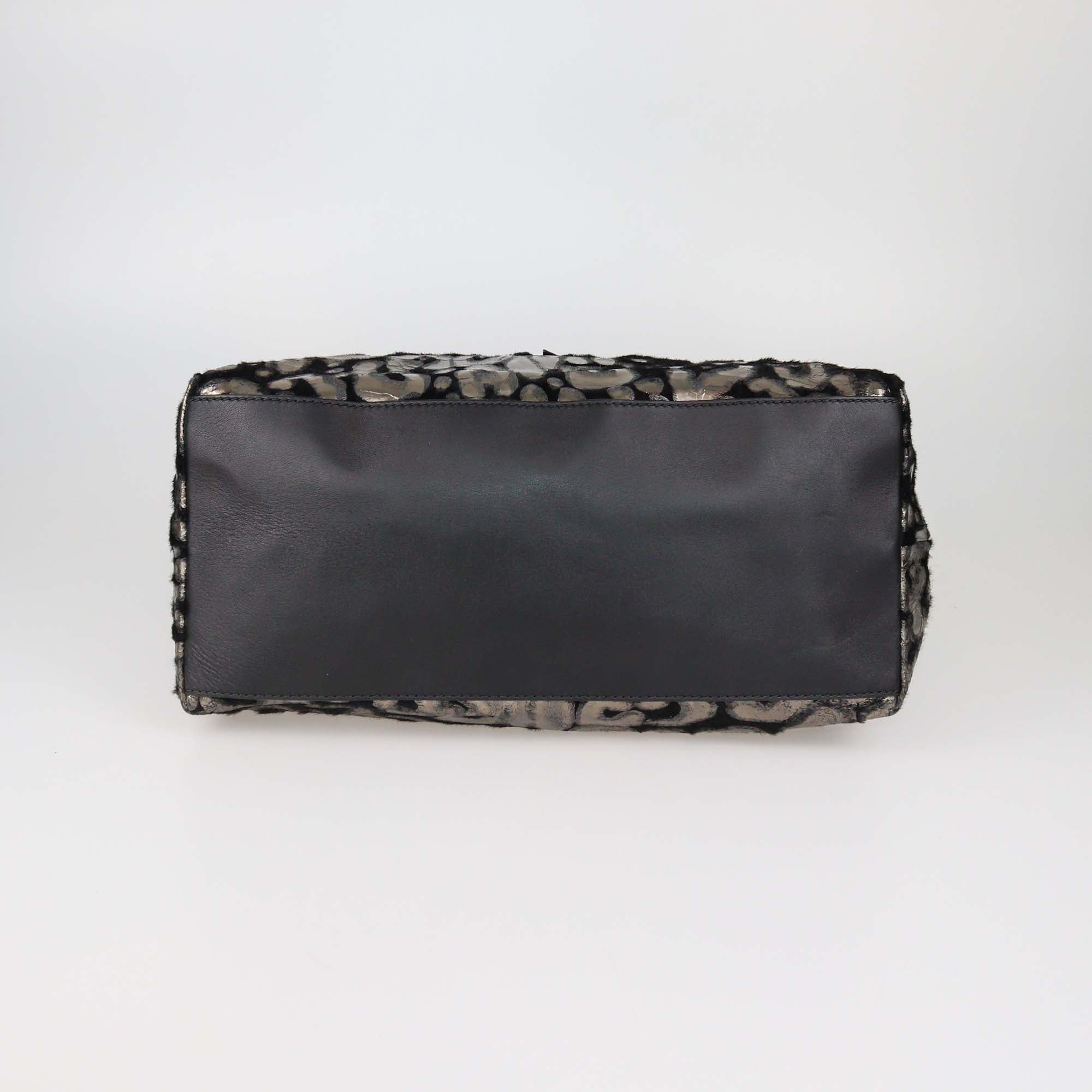 Valentino Black/Metallic Animal Print Effect Calf Hair Shopping Tote