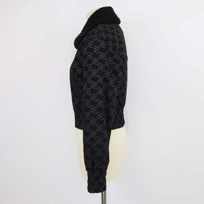 Fendi Black FF Denim Print & Detachable Shearling Collar Zip Jacket