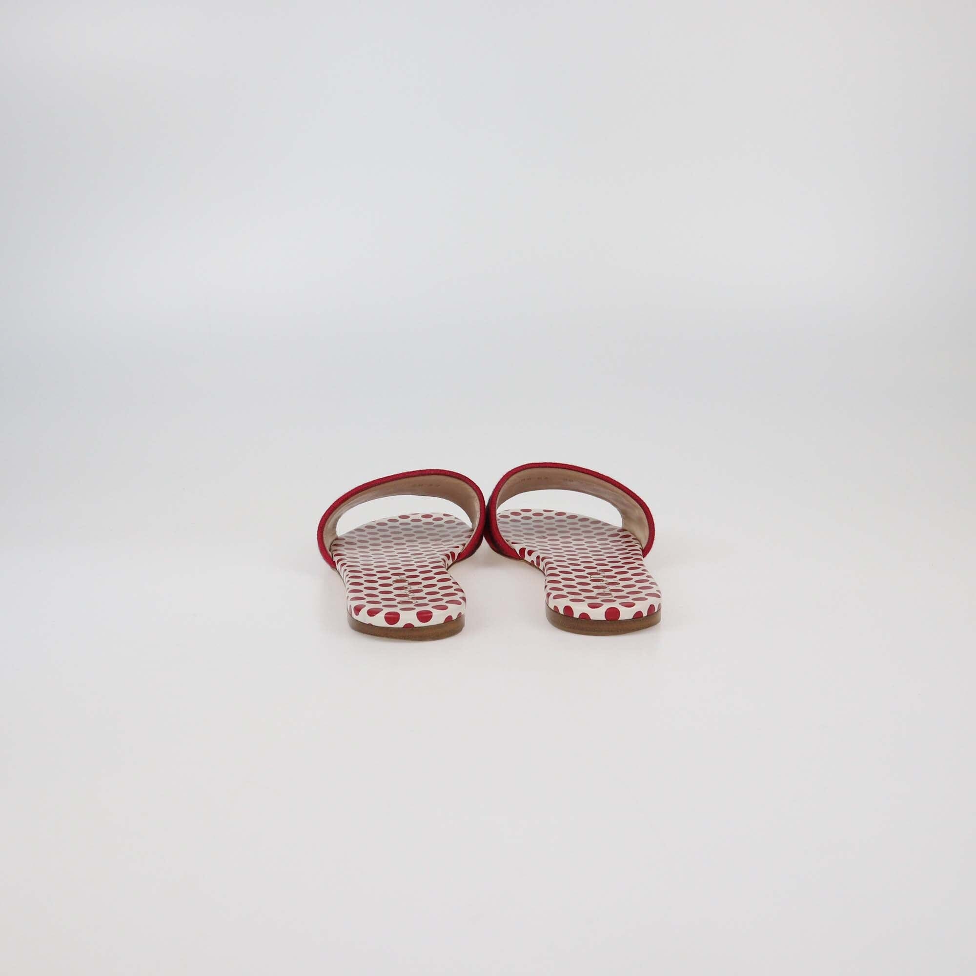 Christian Dior Red Polka Dot Canvas Dway Embroidered Sandals Womens Christian Dior 