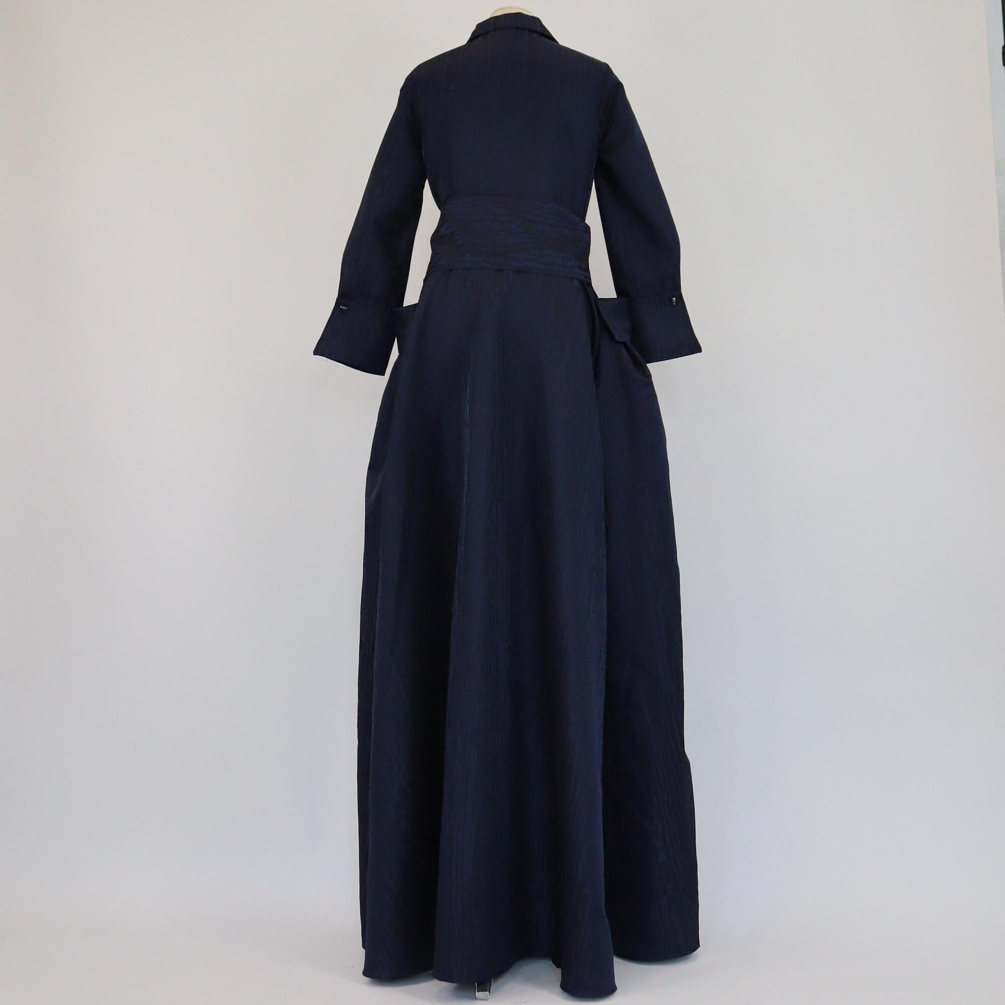 CH Carolina Herrera Navy Blue Moire Long Dress Coat Womens CH Carolina Herrera 