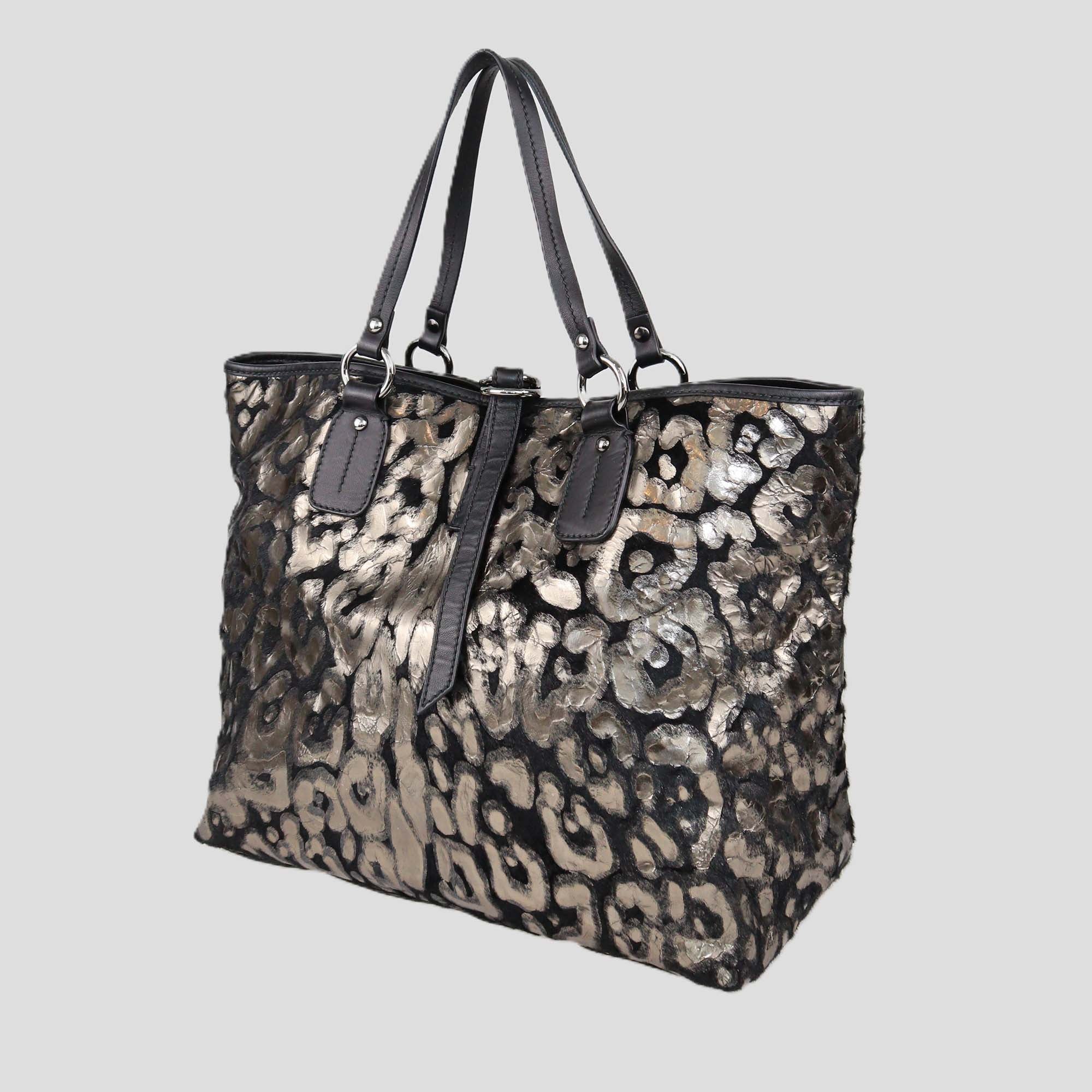 Valentino Black/Metallic Animal Print Effect Calf Hair Shopping Tote
