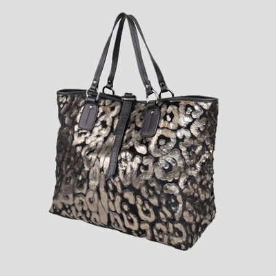Valentino Black/Metallic Animal Print Effect Calf Hair Shopping Tote