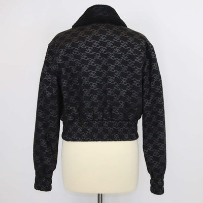 Fendi Black FF Denim Print & Detachable Shearling Collar Zip Jacket