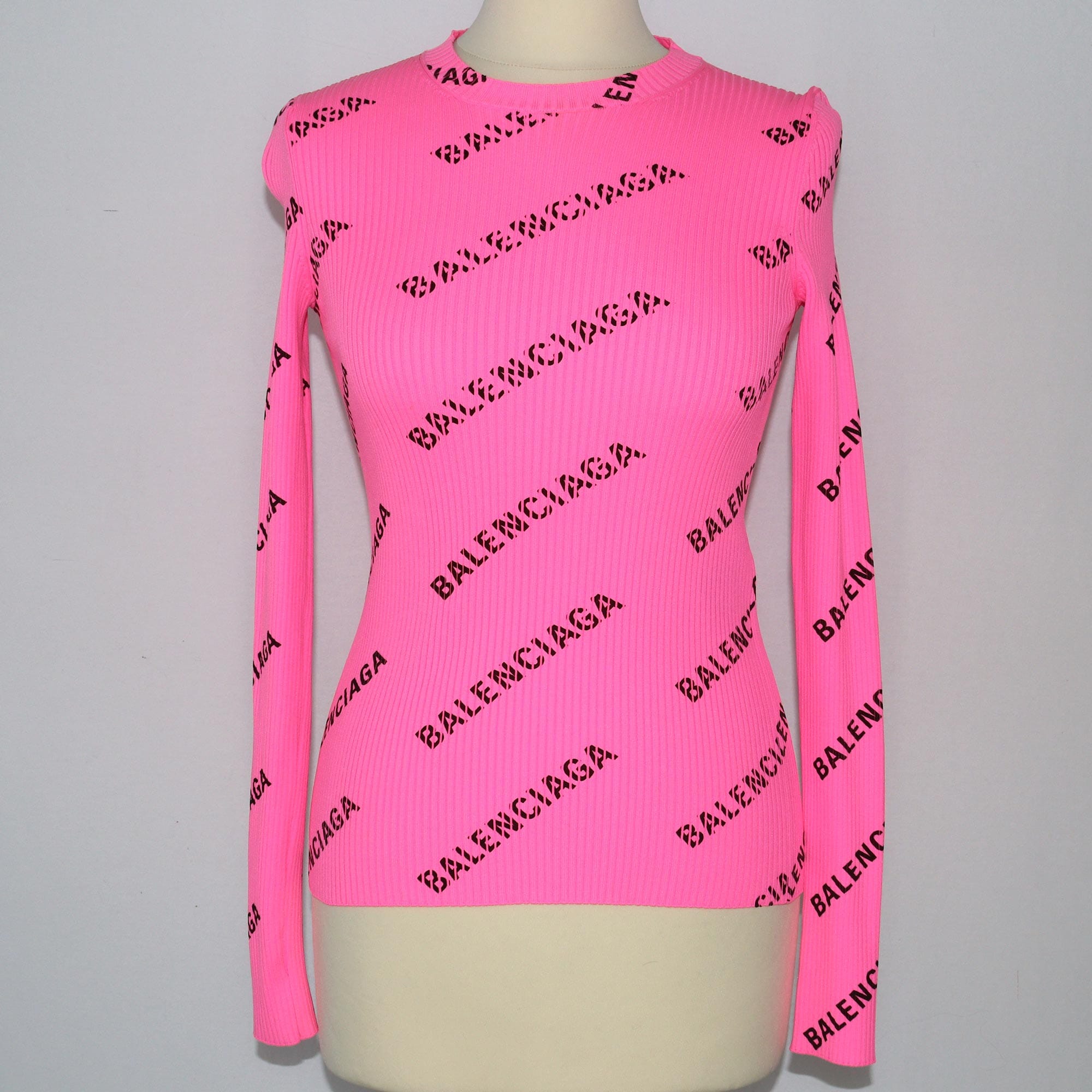Balenciaga Pink Logo Print Rib Sweater Clothing Balenciaga 