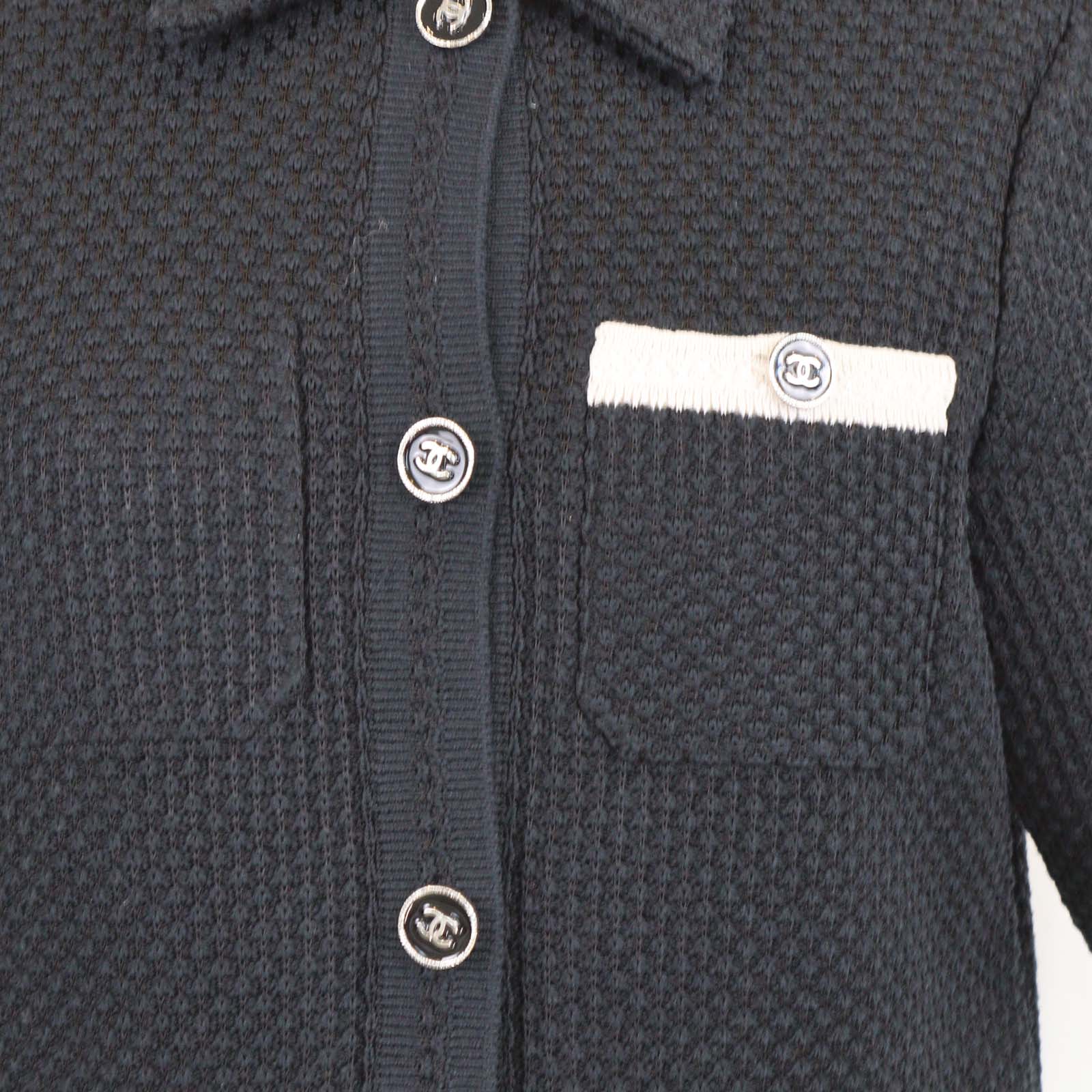 Chanel Black/Beige Blend Cotton Knitted Short Sleeve Cardigan