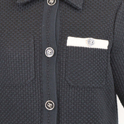 Chanel Black/Beige Blend Cotton Knitted Short Sleeve Cardigan