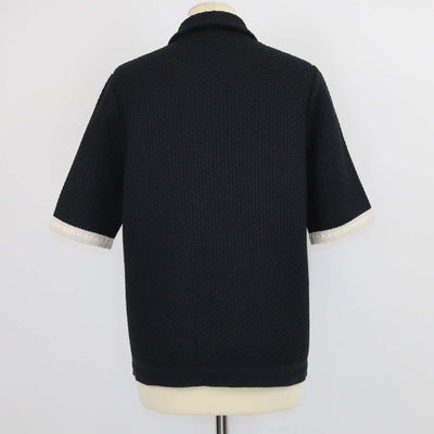 Chanel Black/Beige Blend Cotton Knitted Short Sleeve Cardigan