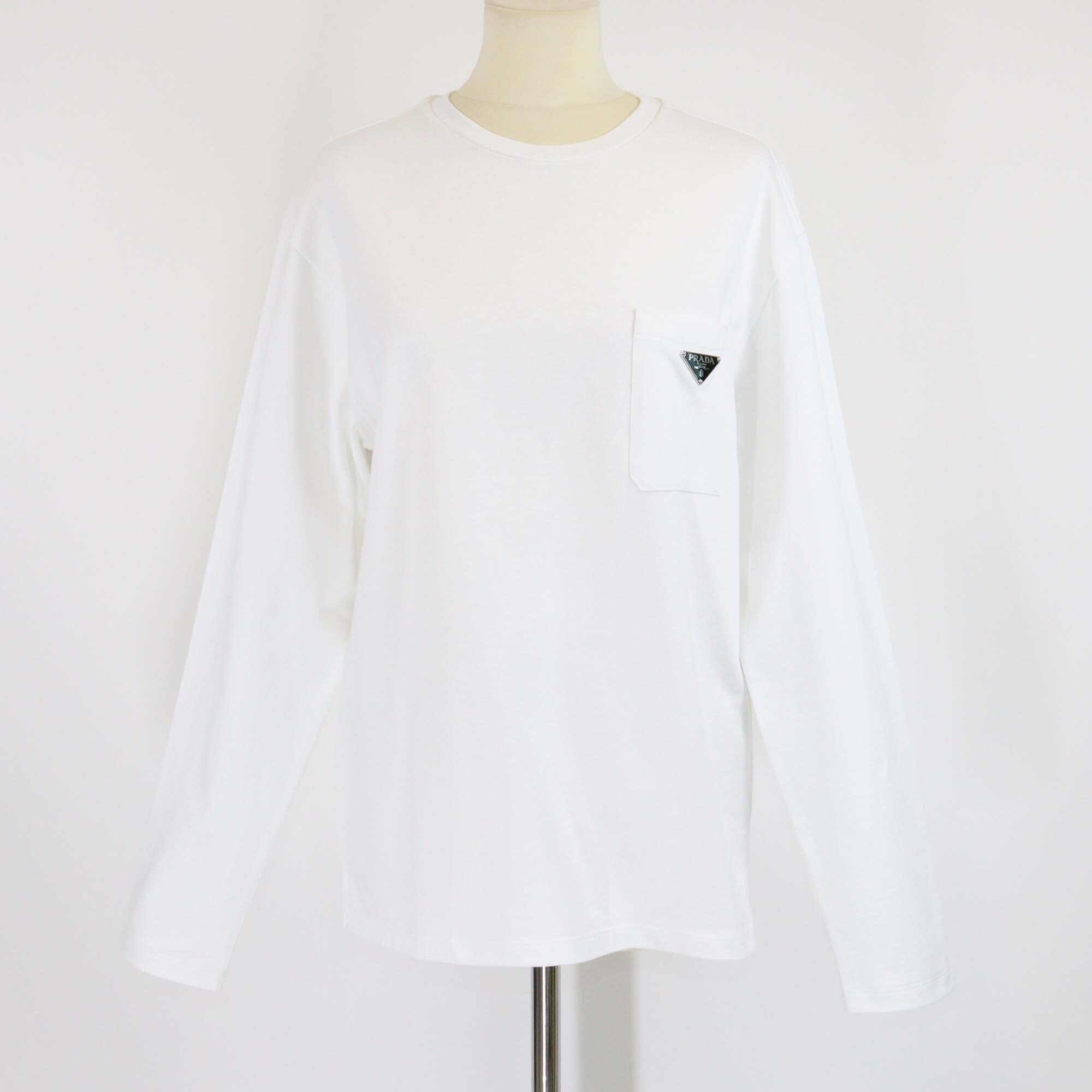 Prada White Cotton Triangle Logo Detail Long Sleeve Womens Prada 